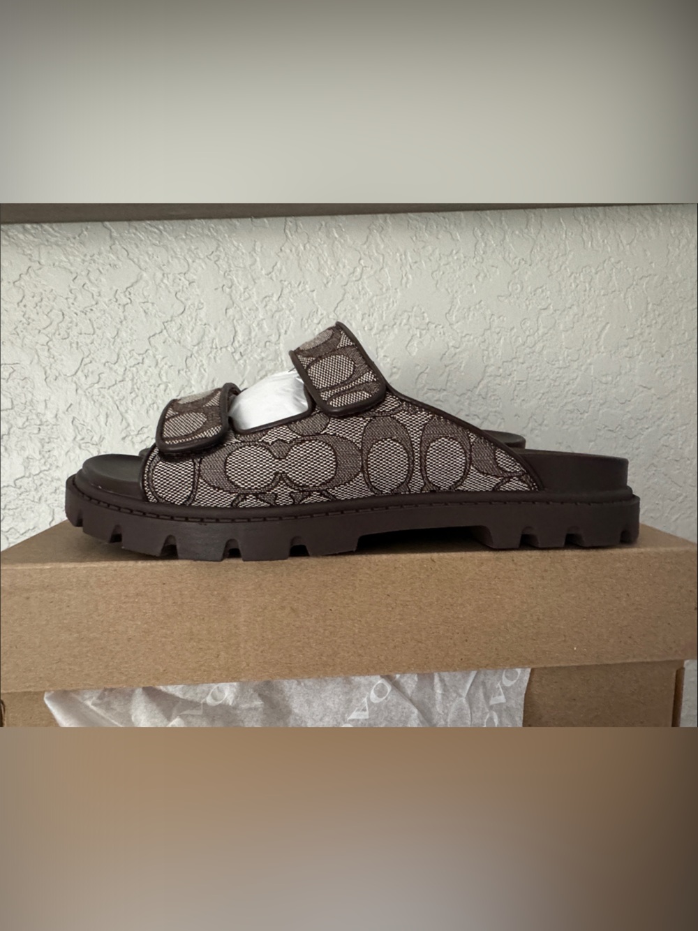 Coach Brown Signature Logo Double-Strap Slide Sandals - Picture 2 of 3